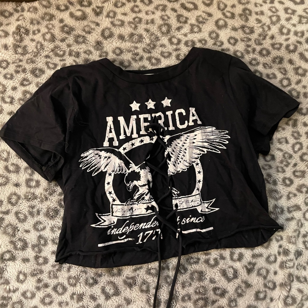 America tie in the front crop top